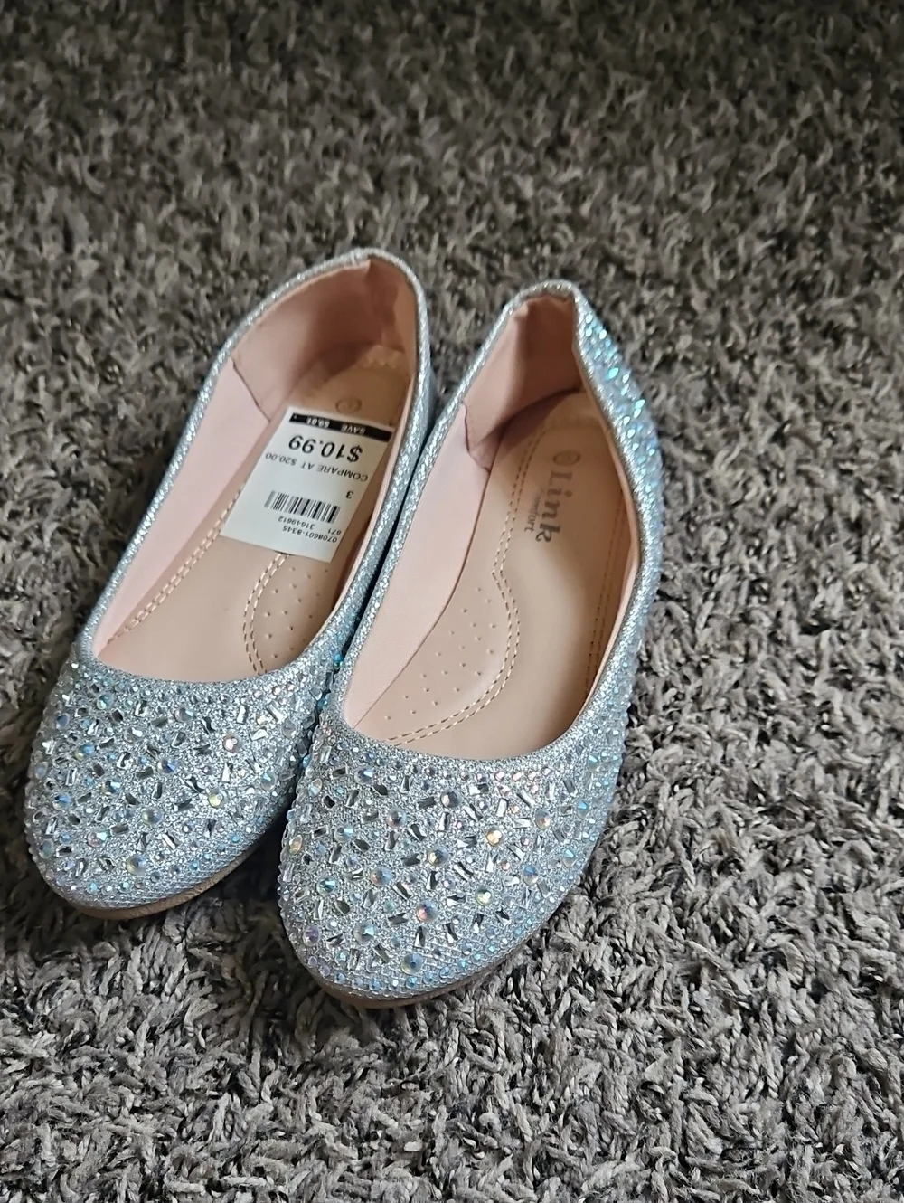 Girls Sparkle Rhinestone Ballet Flats - Silver